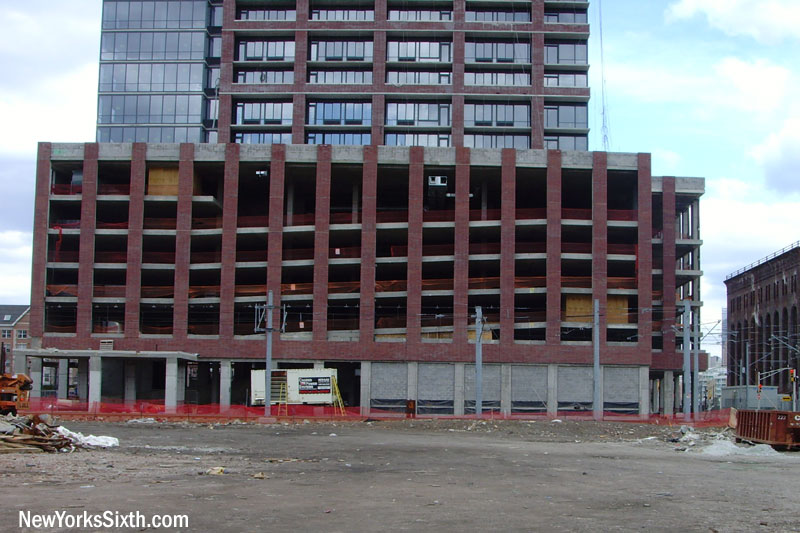 The base of the Athena Tower in Jersey City contains a large parking garage