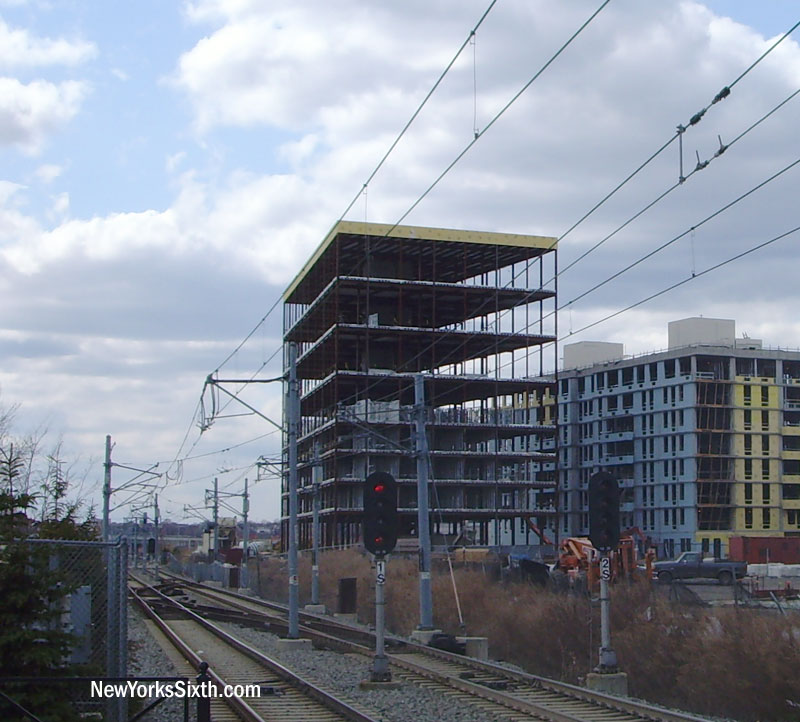 The Lofts at Liberty Harbor North in Jersey City stands along the light rail line.