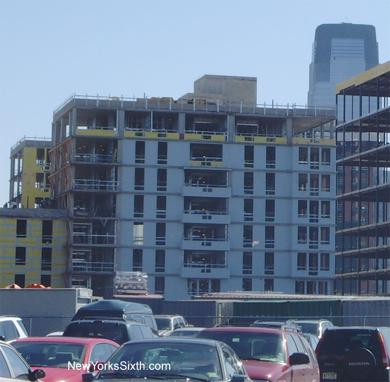 Construction of The Sutton at Liberty Harbor, one of several larger buildings in first phase of the new complex