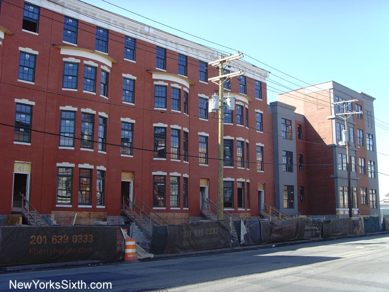 Liberty Harbor North, a new urbanist community features brownstone style townhomes as well as mixed use buildings