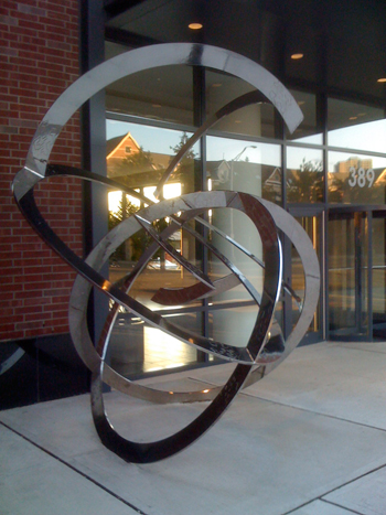 Metal Circle sculpture at the Athena Tower in downtown Jersey City