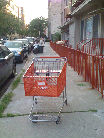 Shopping Carts from BJ's wholesale club litter downtown Jersey City